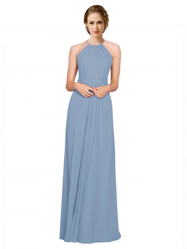 Sleeveless High Neck Chiffon Dusty Blue Long Bridesmaid Dress / Evening Dress Adelaide