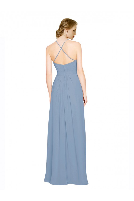 Sleeveless High Neck Chiffon Dusty Blue Long Bridesmaid Dress / Evening Dress Adelaide
