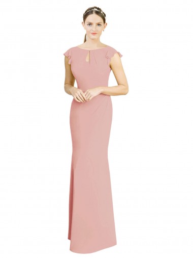 Cap Sleeves High Neck Soft Chiffon Bliss Pink Long Formal Dress / Bridesmaid Dress Adelaide