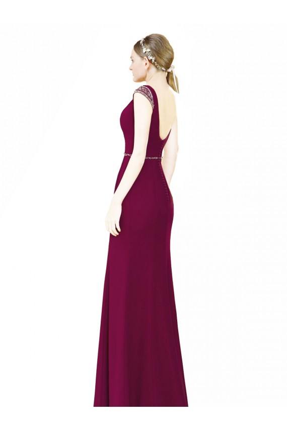 Sleeveless High Neck Soft Chiffon Burgundy Long Bridesmaid Dress Adelaide
