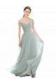 Cap Sleeves Off the Shoulder Soft Chiffon & Lace Sea Glass Long Bridesmaid Dress Adelaide