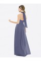 Sleeveless Halter Neck Soft Chiffon Silver Stone Long Bridesmaid Dress Adelaide