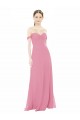 Cap Sleeves Sweetheart Soft Chiffon Skin Pink Long Formal Dress / Bridesmaid Dress Adelaide