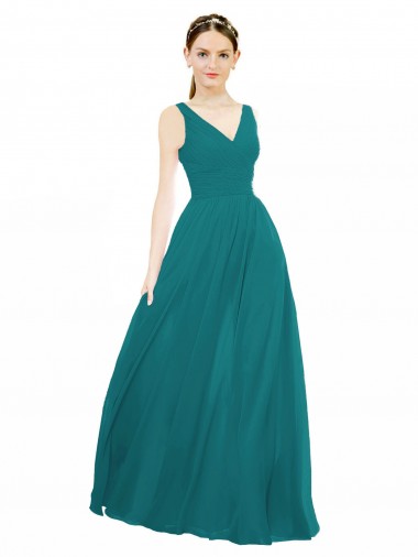 Sleeveless V-Neck Chiffon Hunter Long Bridesmaid Gowns Adelaide