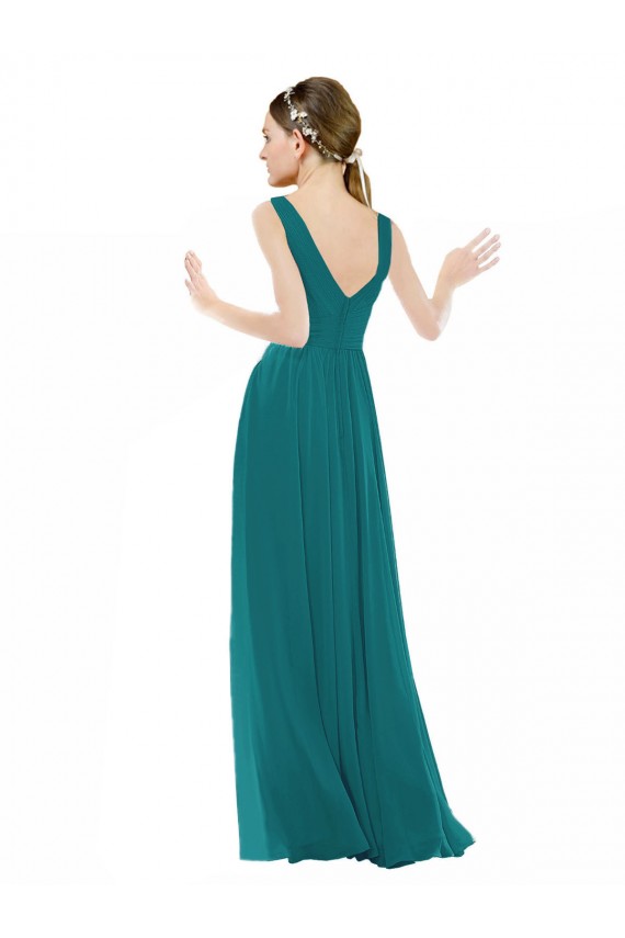 Sleeveless V-Neck Chiffon Hunter Long Bridesmaid Gowns Adelaide