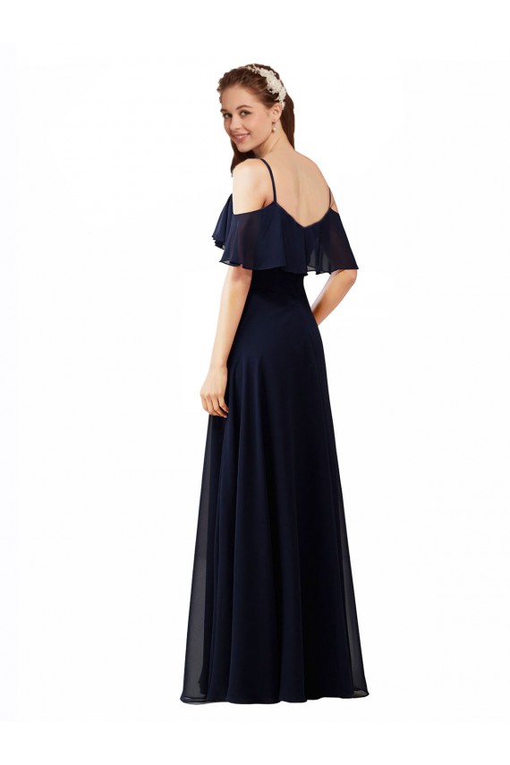 Sleeveless V-Neck Soft Chiffon Dark Navy Long Bridesmaid Dress Adelaide