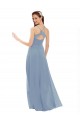 Sleeveless V-Neck Soft Chiffon & Lace Dusty Blue Long Bridesmaid Dress Adelaide