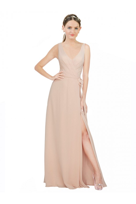 Sleeveless V-Neck Luxe Chiffon Pink Long Bridesmaid Dress / Evening Dress Adelaide