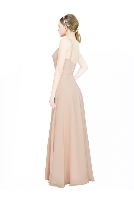 Sleeveless V-Neck Luxe Chiffon Pink Long Bridesmaid Dress / Evening Dress Adelaide