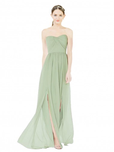 Sleeveless Strapless Soft Chiffon Sage Long Semi Formal Evening Dress / Bridesmaid Dress Adelaide