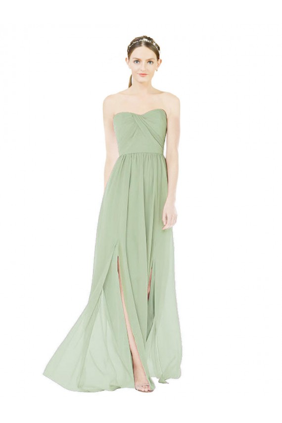 Sleeveless Strapless Soft Chiffon Sage Long Semi Formal Evening Dress / Bridesmaid Dress Adelaide