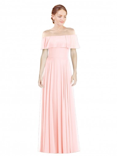 Sleeveless Square Neck Soft Chiffon Pink Long Formal Bridesmaid Dress Adelaide