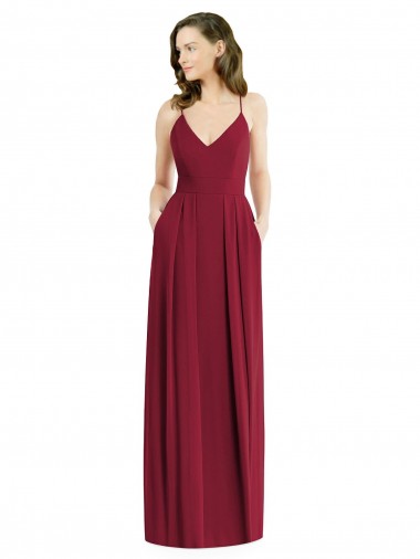 Sleeveless V-Neck Soft Chiffon Burgundy Long Semi Formal Evening Dress / Bridesmaid Dress Adelaide