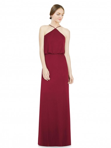 Sleeveless Halter Neck Soft Chiffon Burgundy Long Bridesmaid Dress Adelaide