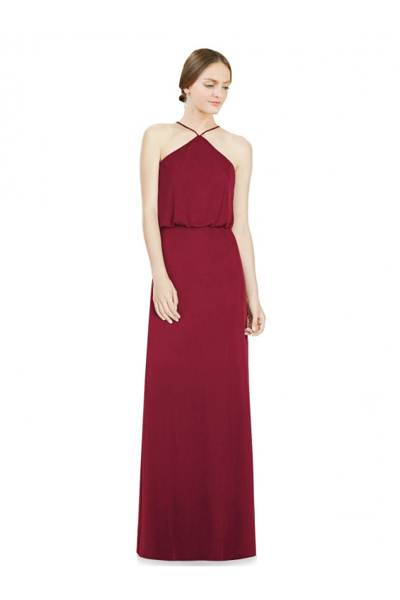 Sleeveless Halter Neck Soft Chiffon Burgundy Long Bridesmaid Dress Adelaide