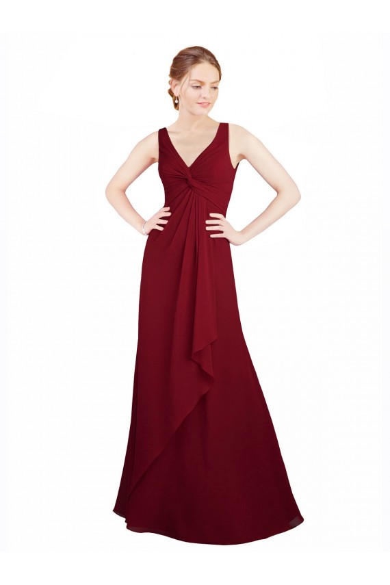Sleeveless V-Neck Chiffon Burgundy Long Bridesmaid Dress / Evening Dress Adelaide
