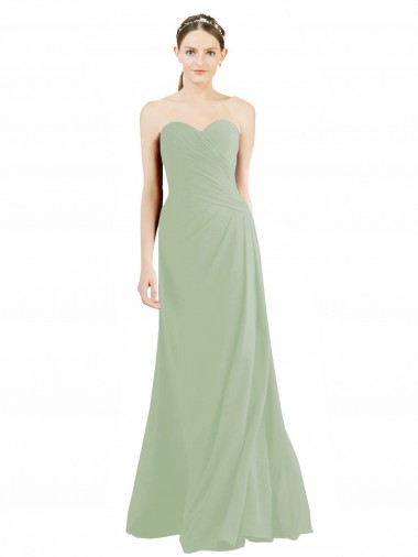Sleeveless Sweetheart Soft Chiffon Smoke Green Long Bridesmaid Dress Adelaide