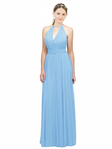 Sleeveless Halter Neck Soft Chiffon Periwinkle Long Bridesmaid Dress Adelaide