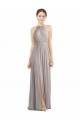 Sleeveless Halter Neck Soft Chiffon Oyster Silver Long Bridesmaid Dress Adelaide