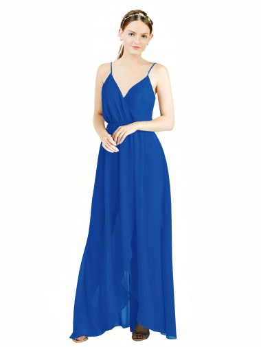 Sleeveless V-Neck Luxe Chiffon Royal Blue Long Bridesmaid Dress Adelaide
