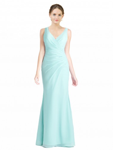 Sleeveless V-Neck Soft Chiffon & Lace Waterfall Long Bridesmaid Dress Adelaide