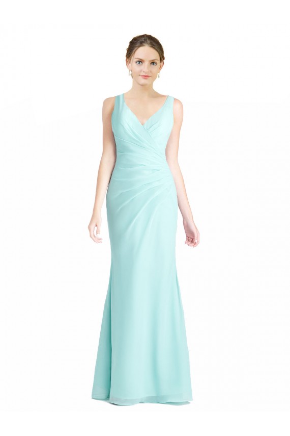 Sleeveless V-Neck Soft Chiffon & Lace Waterfall Long Bridesmaid Dress Adelaide