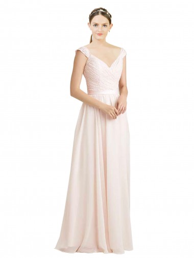 Sleeveless Sweetheart Soft Chiffon & Lace Cream Pink Long Bridesmaid Dress Adelaide