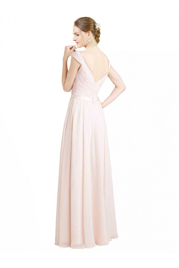 Sleeveless Sweetheart Soft Chiffon & Lace Cream Pink Long Bridesmaid Dress Adelaide