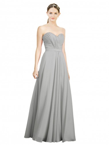 Sleeveless Sweetheart Soft Chiffon Silver A-Line Long Bridesmaid Dresses Adelaide