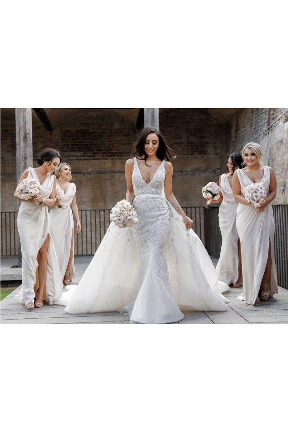 Sleeveless V-Neck Soft Chiffon Champagne Long Bridesmaid Dress Adelaide