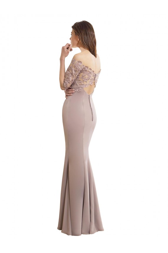 Half Sleeves High Neck Soft Chiffon & Lace Long Bridesmaid Dress Adelaide