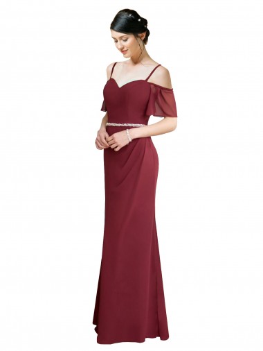Cold Shoulder Sweetheart Soft Chiffon Burgundy Long Bridesmaid Dress Adelaide