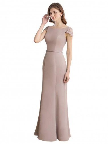 Cap Sleeves High Neck Soft Chiffon & Lace Long Formal Dress / Bridesmaid Dress Adelaide