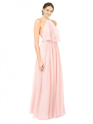 Sleeveless Halter Neck Soft Chiffon Pink Long Formal Dress / Bridesmaid Dress Adelaide