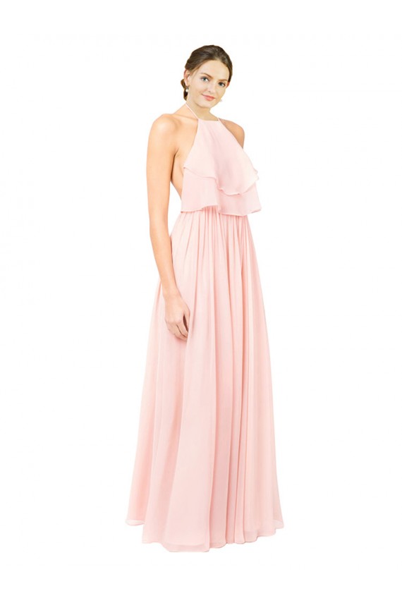 Sleeveless Halter Neck Soft Chiffon Pink Long Formal Dress / Bridesmaid Dress Adelaide