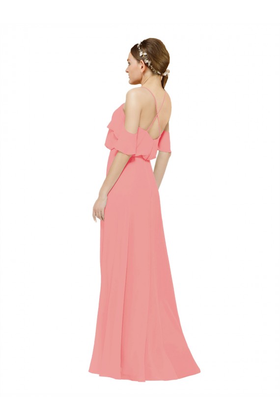 Sleeveless Off the Shoulder Soft Chiffon Watermelon Long Bridesmaid Dress Adelaide