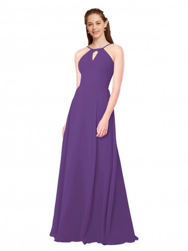Sleeveless High Neck Soft Chiffon Plum Purple Long Bridesmaid Dress Adelaide