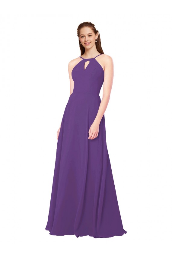 Sleeveless High Neck Soft Chiffon Plum Purple Long Bridesmaid Dress Adelaide