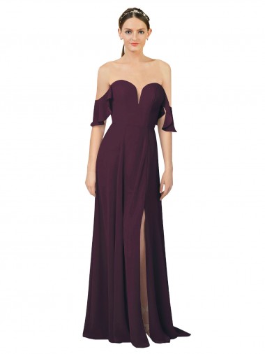Cold Shoulder Sweetheart Soft Chiffon Grape Long Formal Dress / Bridesmaid Dress Adelaide