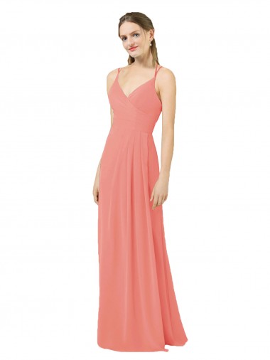 Sleeveless V-Neck Soft Chiffon Desert Rose Long Bridesmaid Dress Adelaide