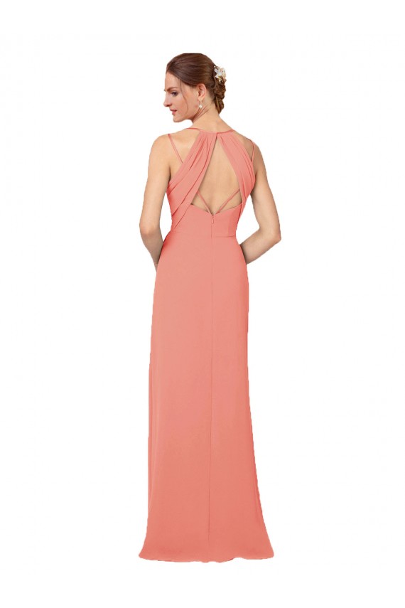 Sleeveless V-Neck Soft Chiffon Desert Rose Long Bridesmaid Dress Adelaide