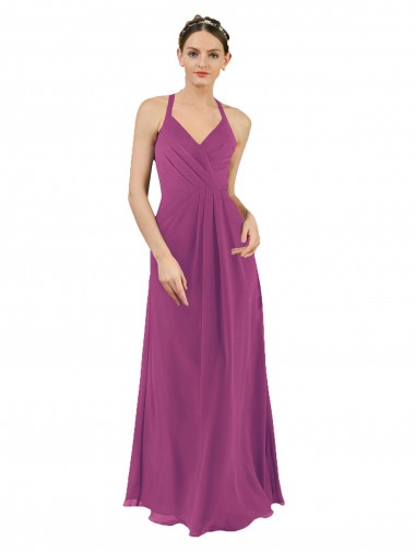 Sleeveless V-Neck Soft Chiffon Wild Berry Sheath Long Bridesmaid Dress Adelaide