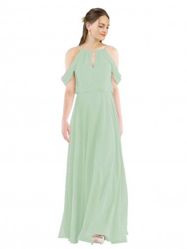 Sleeveless Off the Shoulder Soft Chiffon Sage Long Bridesmaid Dress Adelaide