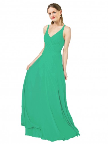 Sleeveless V-Neck Soft Chiffon Emerald Green Long Bridesmaid Dress Adelaide