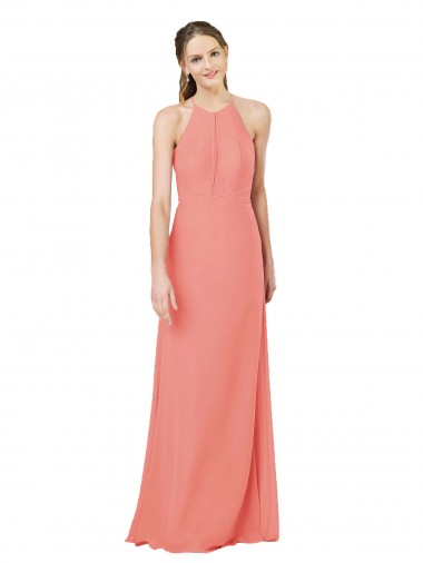 Sleeveless Halter Neck Soft Chiffon Desert Rose Long Bridesmaid Dress Adelaide
