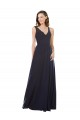 Sleeveless V-Neck Soft Chiffon & Lace Dark Navy Long Bridesmaid Dress Adelaide