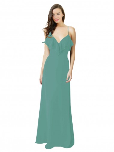 Sleeveless V-Neck Soft Chiffon Icelandic Silver Long Bridesmaid Gown Adelaide