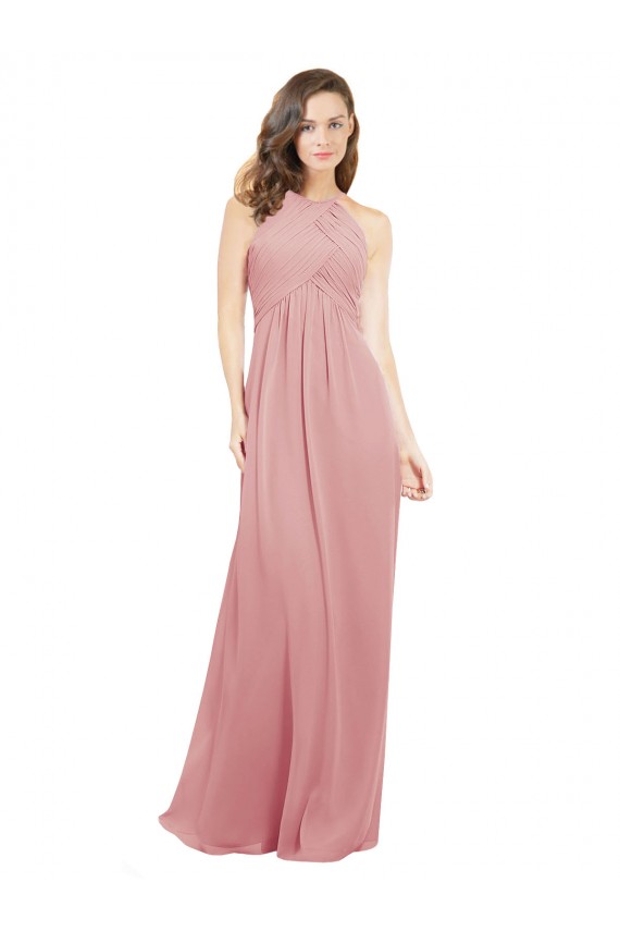Sleeveless Halter Neck Soft Chiffon Bliss Pink A-Line Long Bridesmaid Dress Adelaide