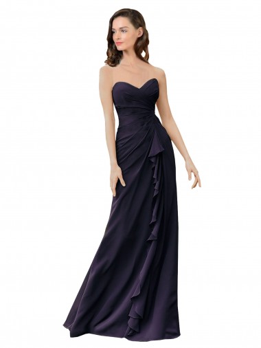 Sleeveless Sweetheart Soft Chiffon Dark Navy Long Bridesmaid Dress Adelaide