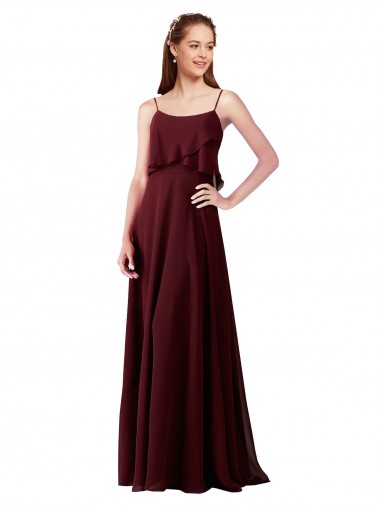 Sleeveless Spaghetti Straps Chiffon Burgundy Gold Long Bridesmaid Gowns Adelaide